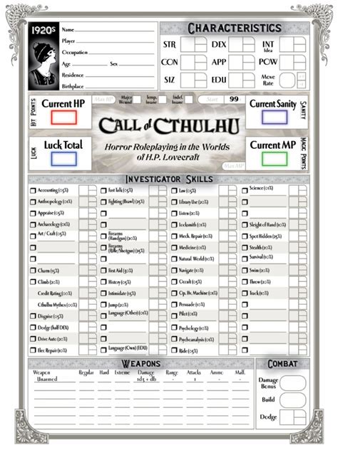 <strong>Call</strong> of <strong>Cthulhu</strong> is a horror fiction role-playing game based on H. . Call of cthulhu 7th edition character creator